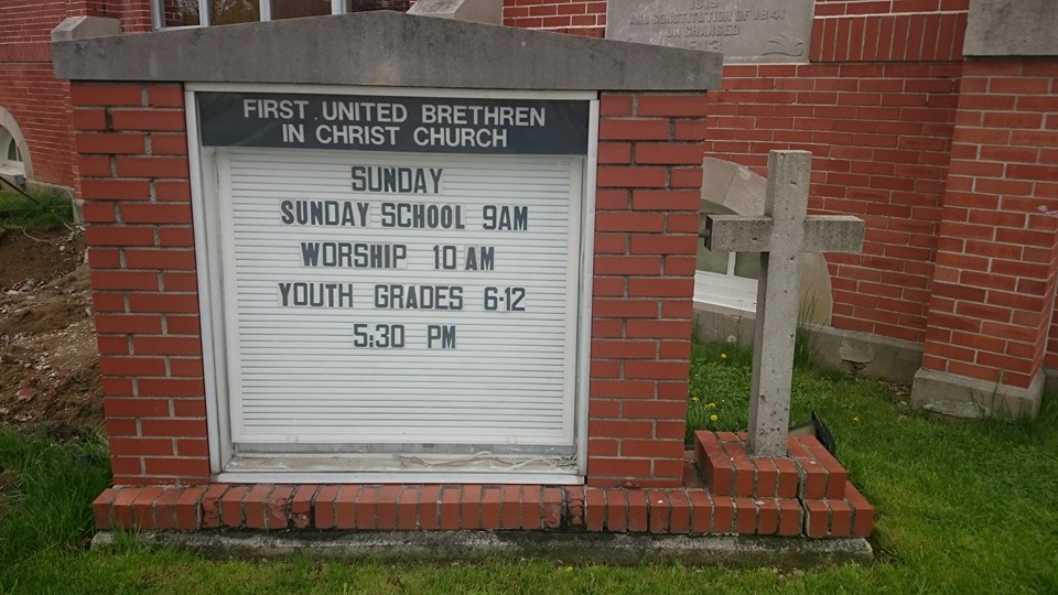 Front Sign at First United Brethren in Christ Van Wert